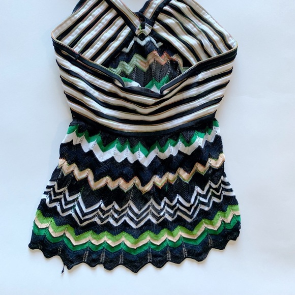 Black Green White and Tan Chevron Summer Halter Top Women’s SZ S/M - Picture 3 of 3